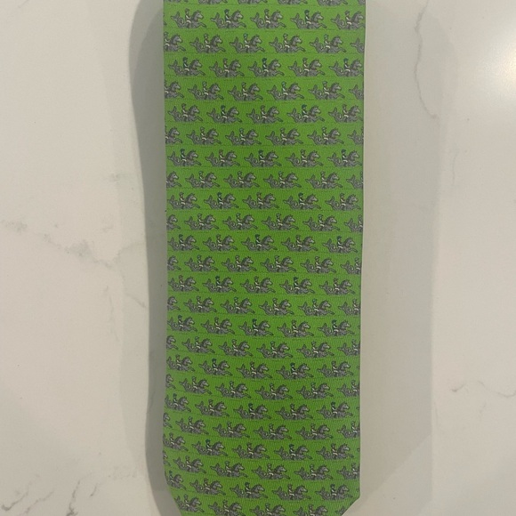 HERMES Horses with Rider in Vivid Green Luxury Silk Tie EUC - Picture 9 of 9